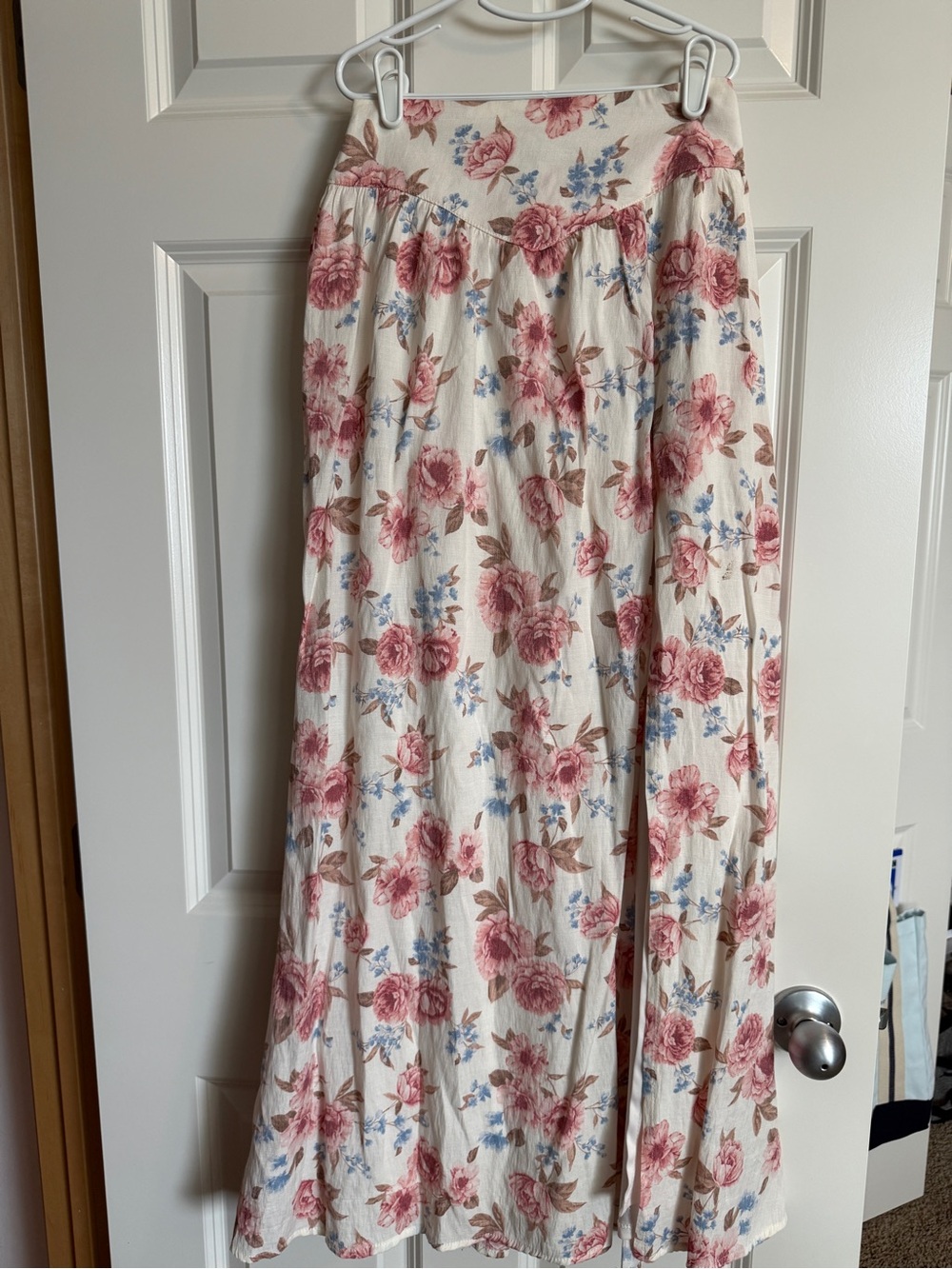 Ariat Cream Maxi Skirt with Pink Rose and Blue Floral Print